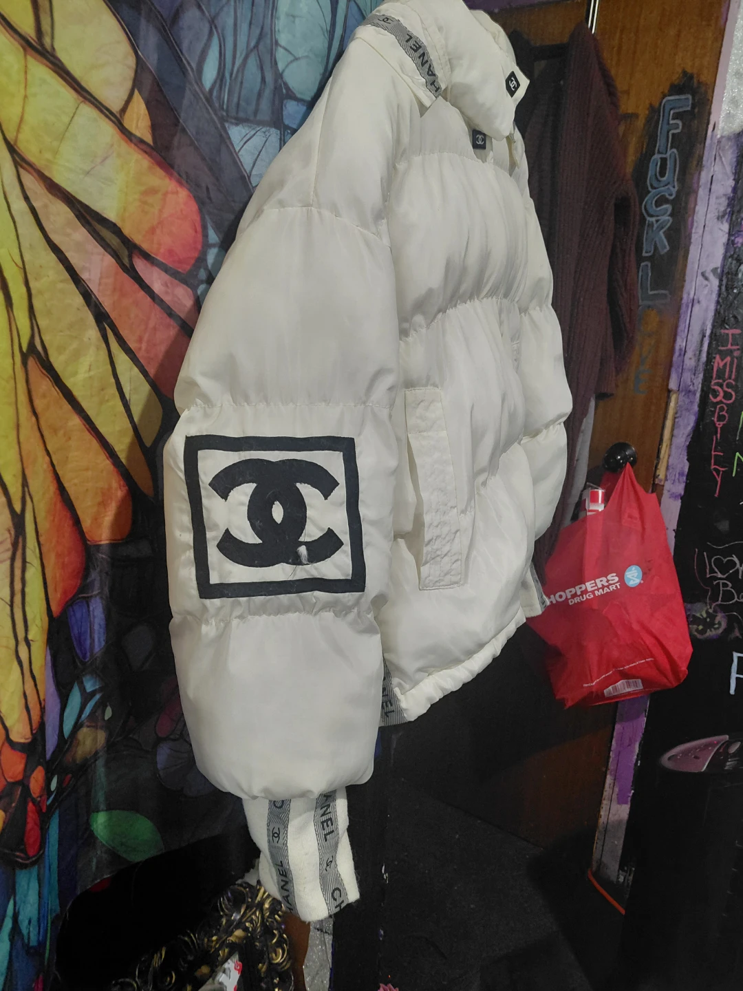 White Puffer Jacket with Branding XL