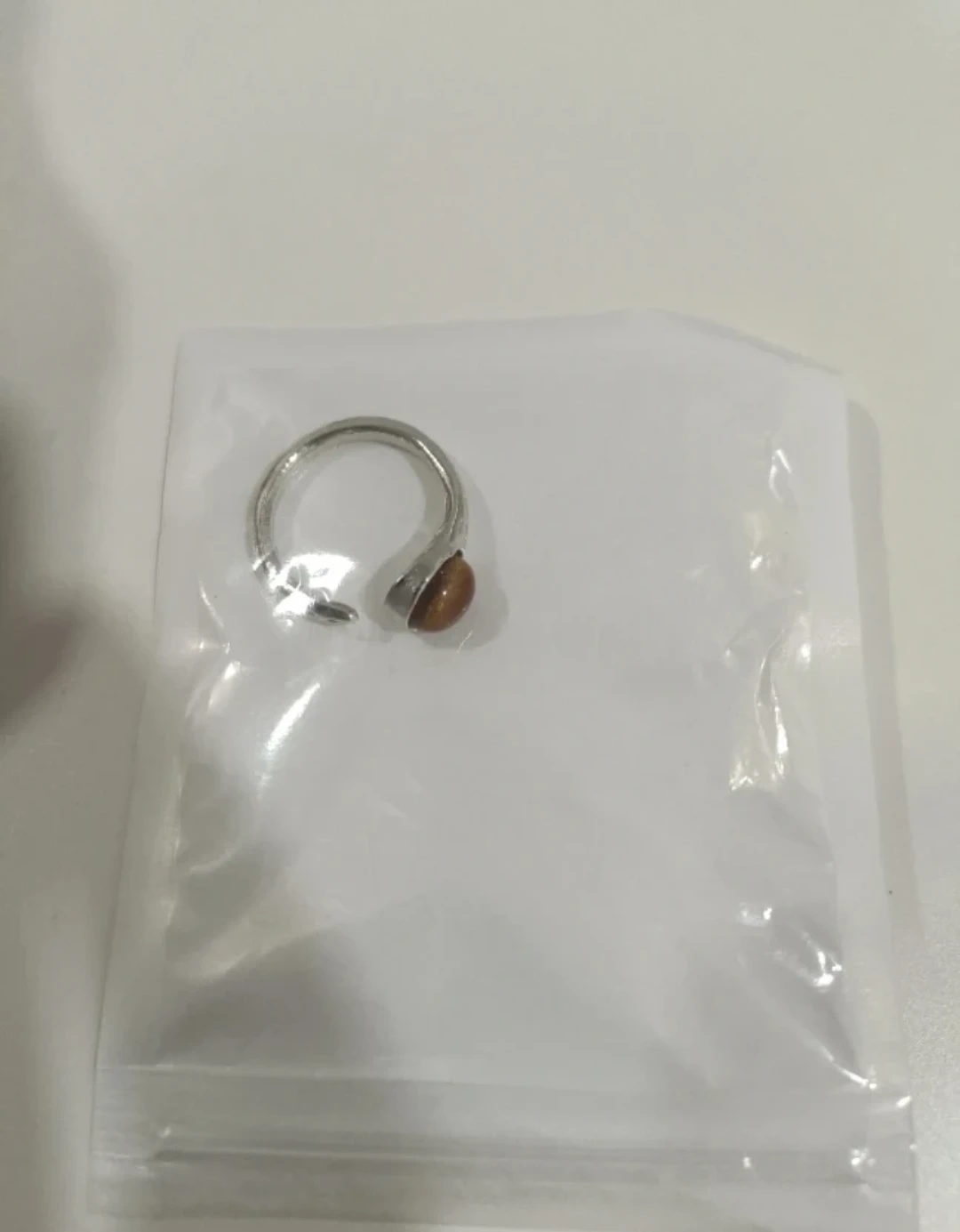 Silver-tone Ring with Brown Stone