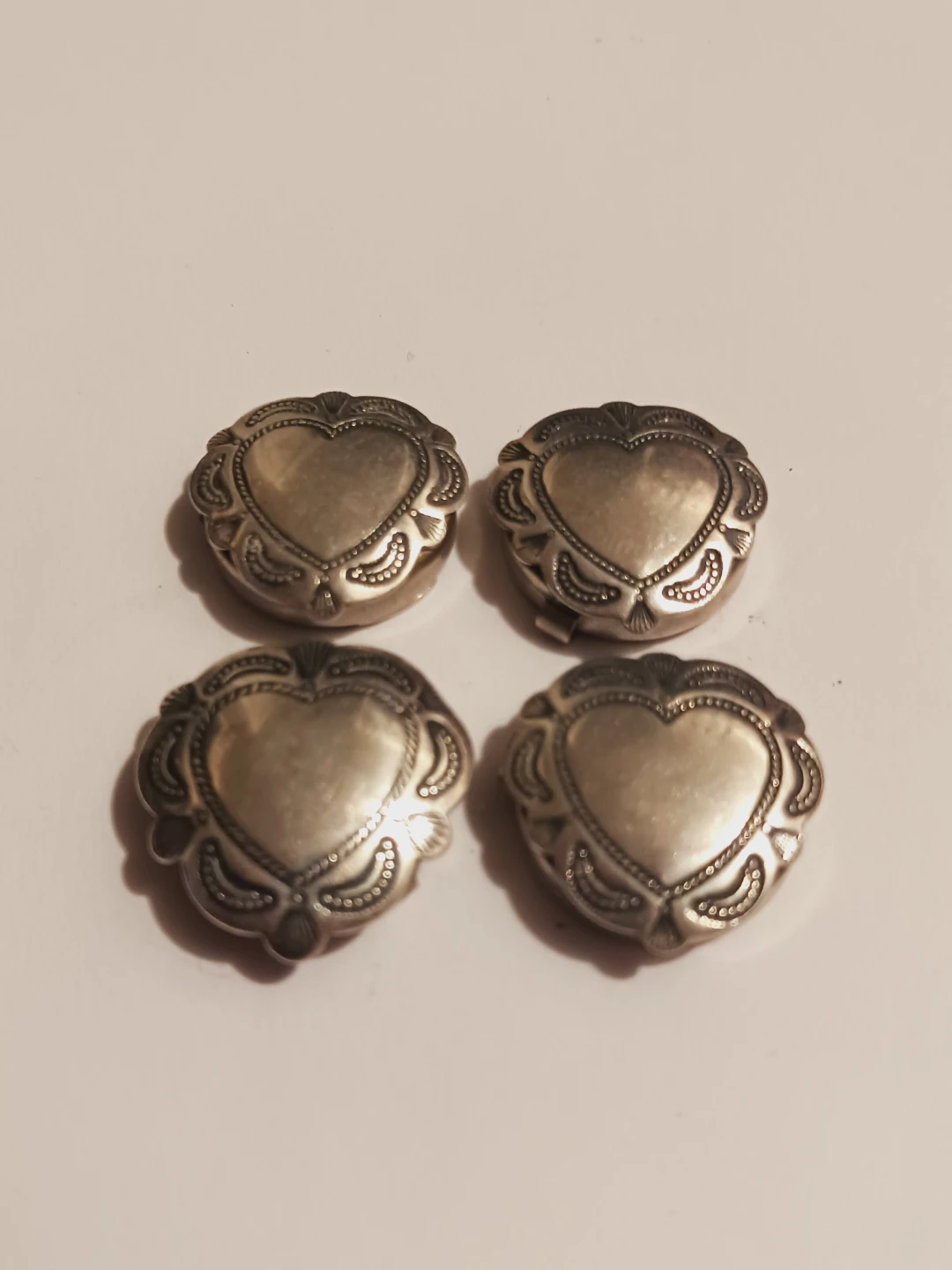 Set of 4 Navajo Sterling Silver Heart-Shaped Button Covers - photo 2