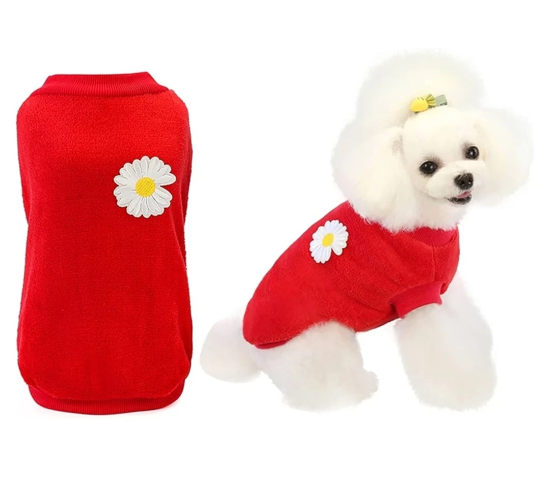 Dog Sweater Clothes Fleece Woolen Winter Warm Sweat Shirt Flower - photo 2