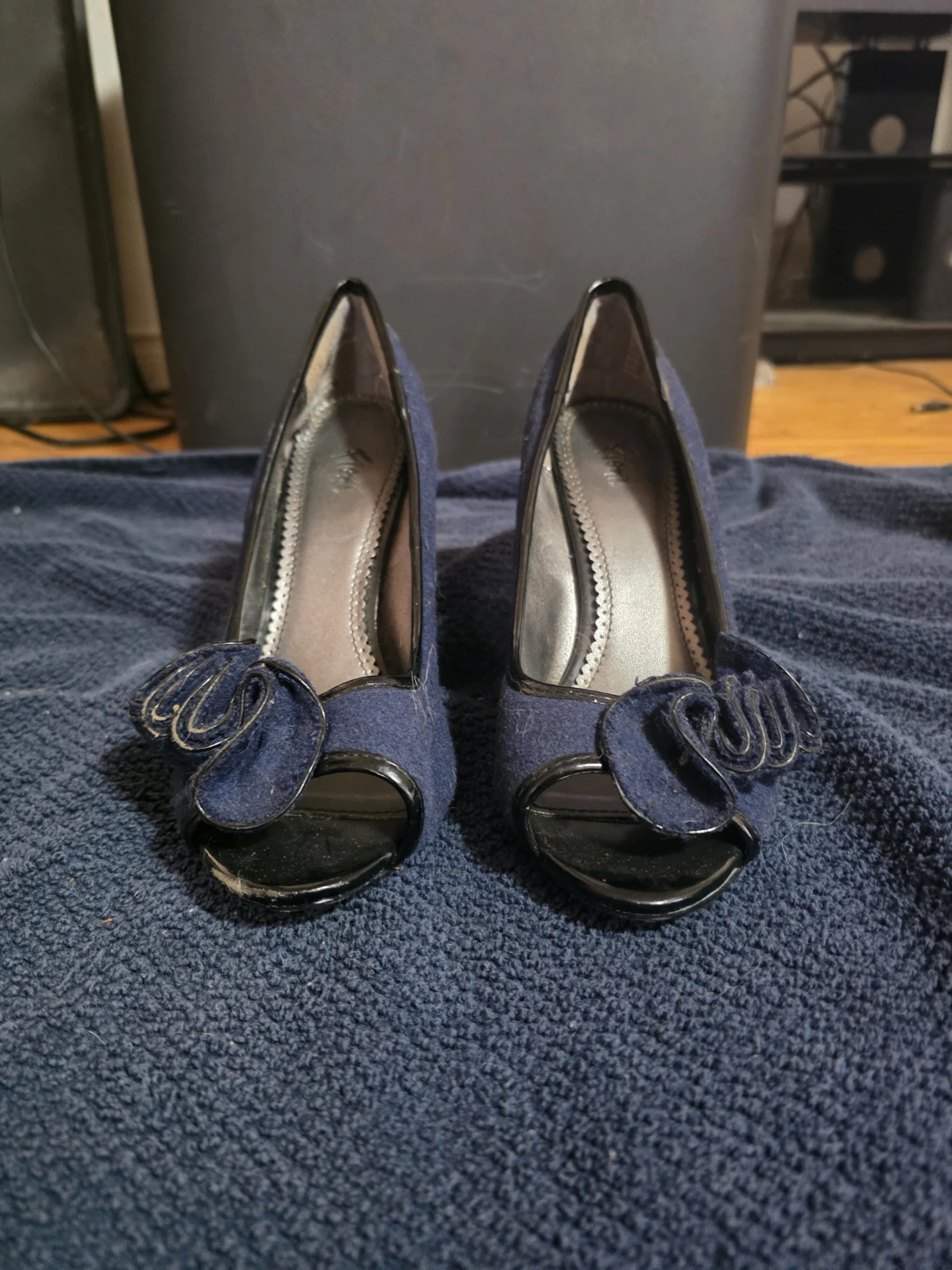Chelsea Crew Navy Peep-Toe Heels
