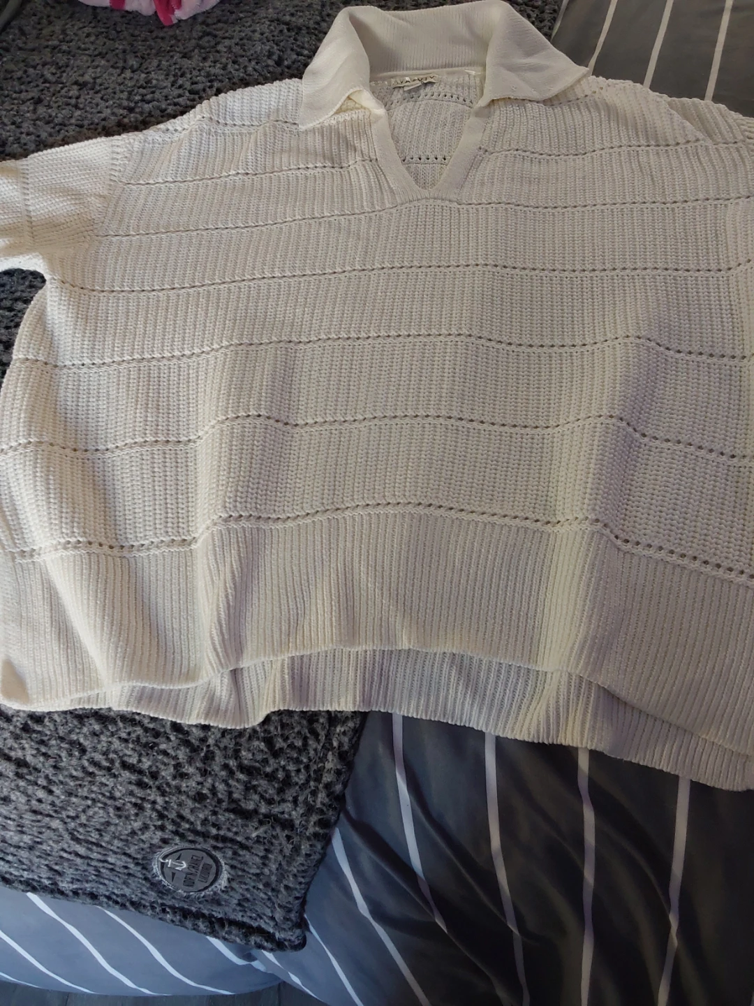 AVAVIV White Knit Polo Sweater