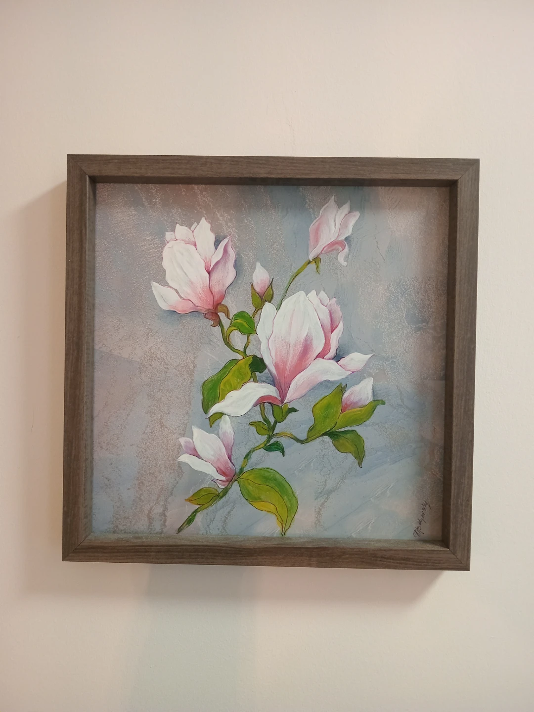 Framed Magnolia handpainted art