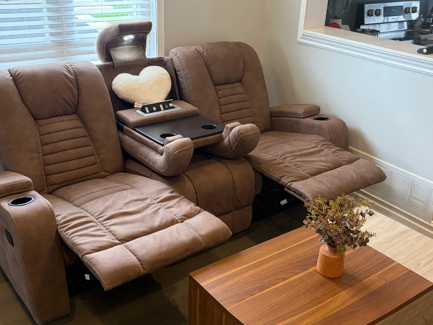 🛋️ Brown Reclining Sofa + Modern Coffee Table - photo 3