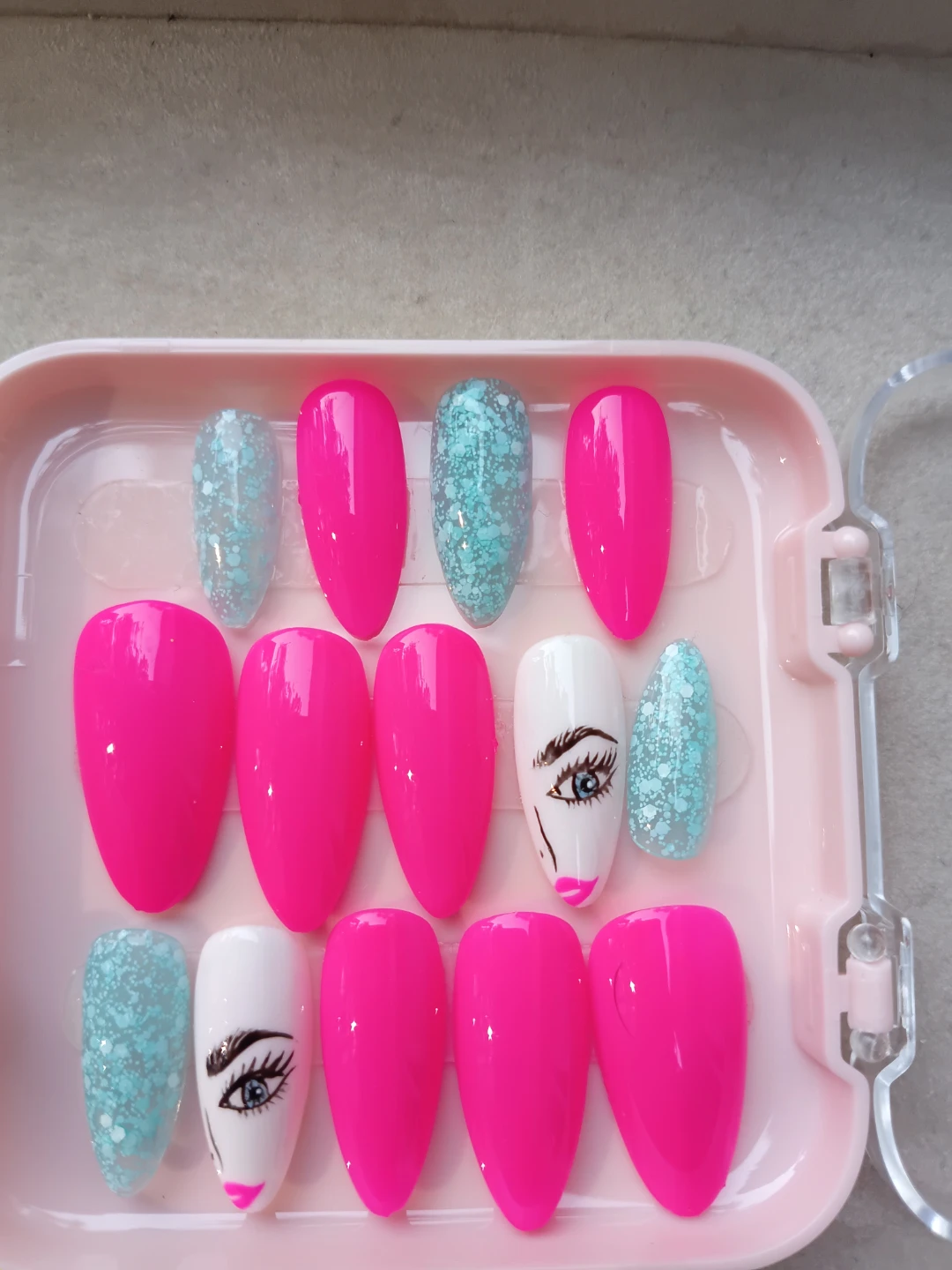 Press-on nail set with eye design handmade