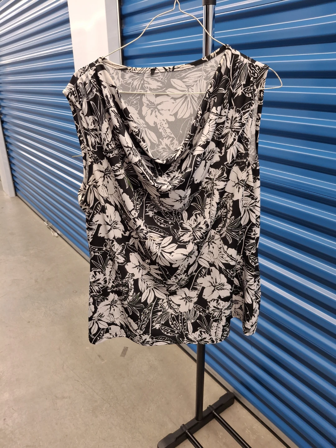 Black & White Floral Cowl Neck Top