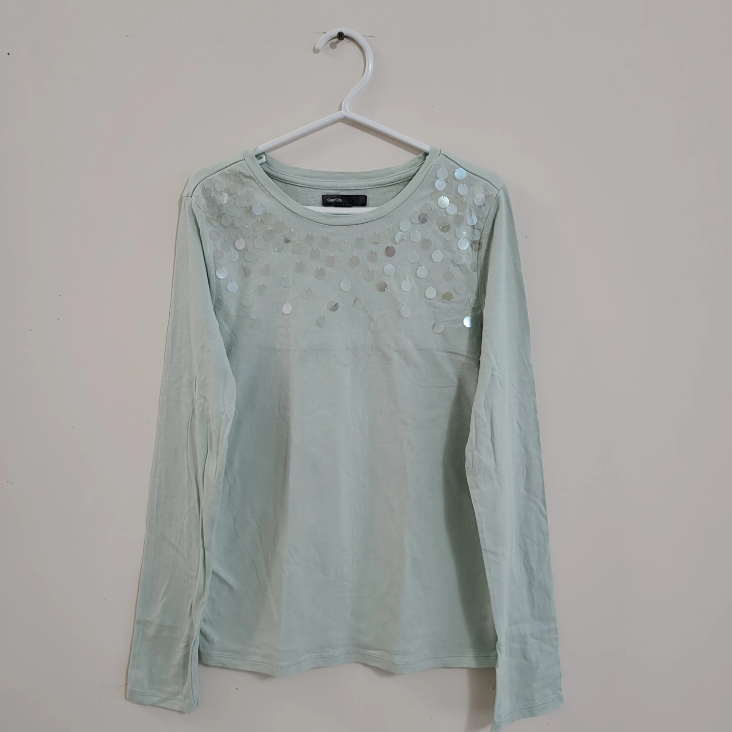 GapKids Mint Green Sequin Long Sleeve Tee (Size XXL / 14-16)