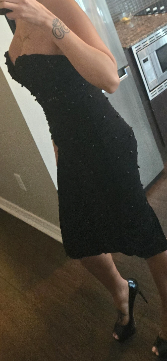 Black Strapless Ruched Midi Dress - photo 2