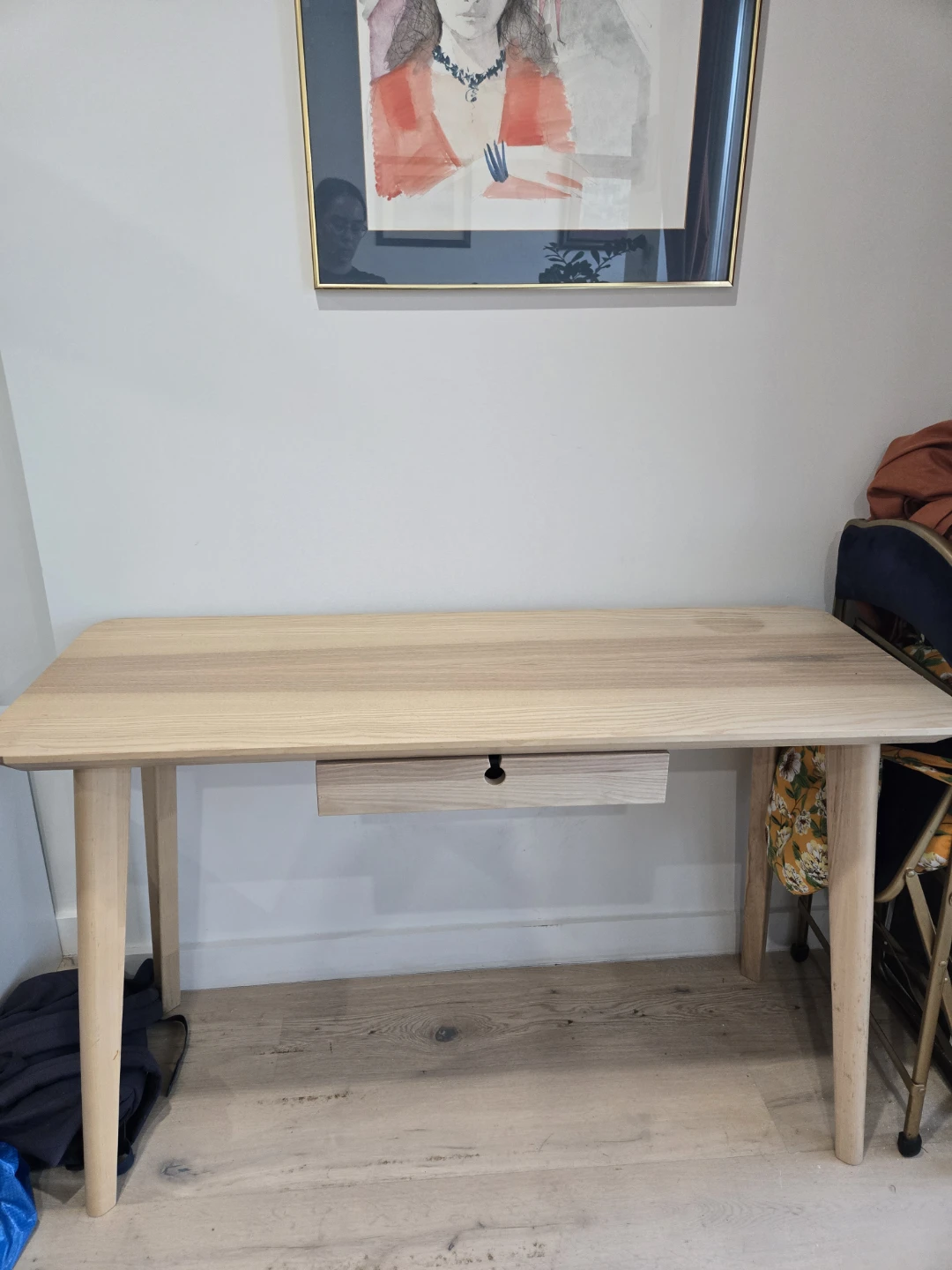 Natural Wood Desk with Single Drawer