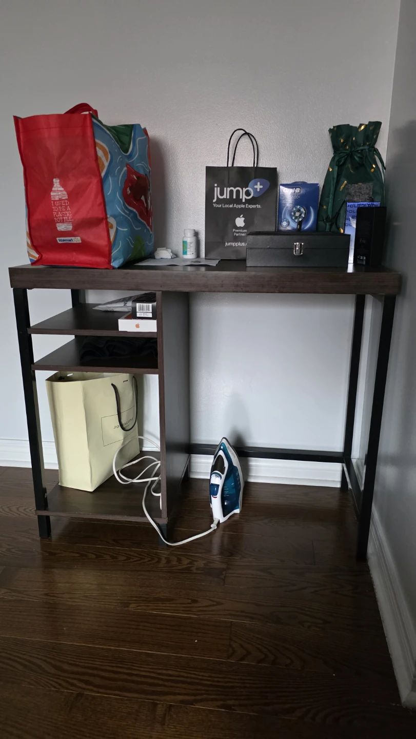 Dark Wood Writing Desk with Side Shelves - photo 2