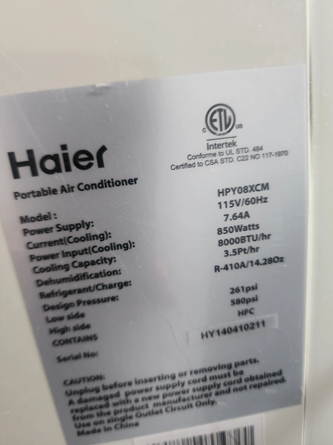 Haier Portable Air Conditioner HPY08XCM - photo 4