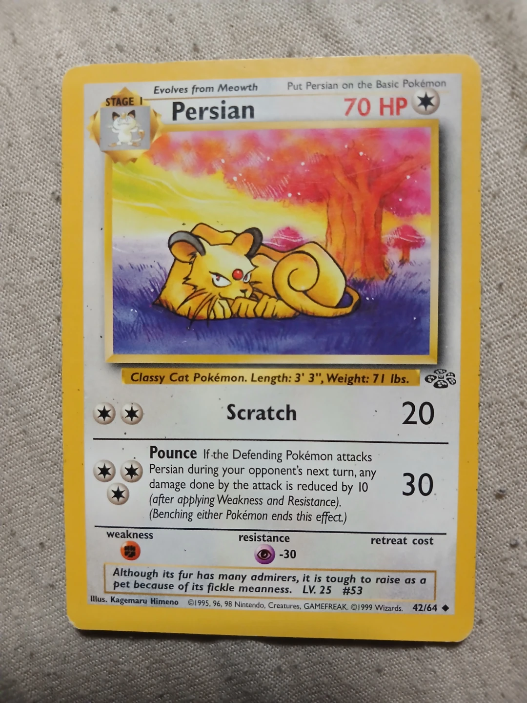 Persian 42/64 1999 Pokémon Card