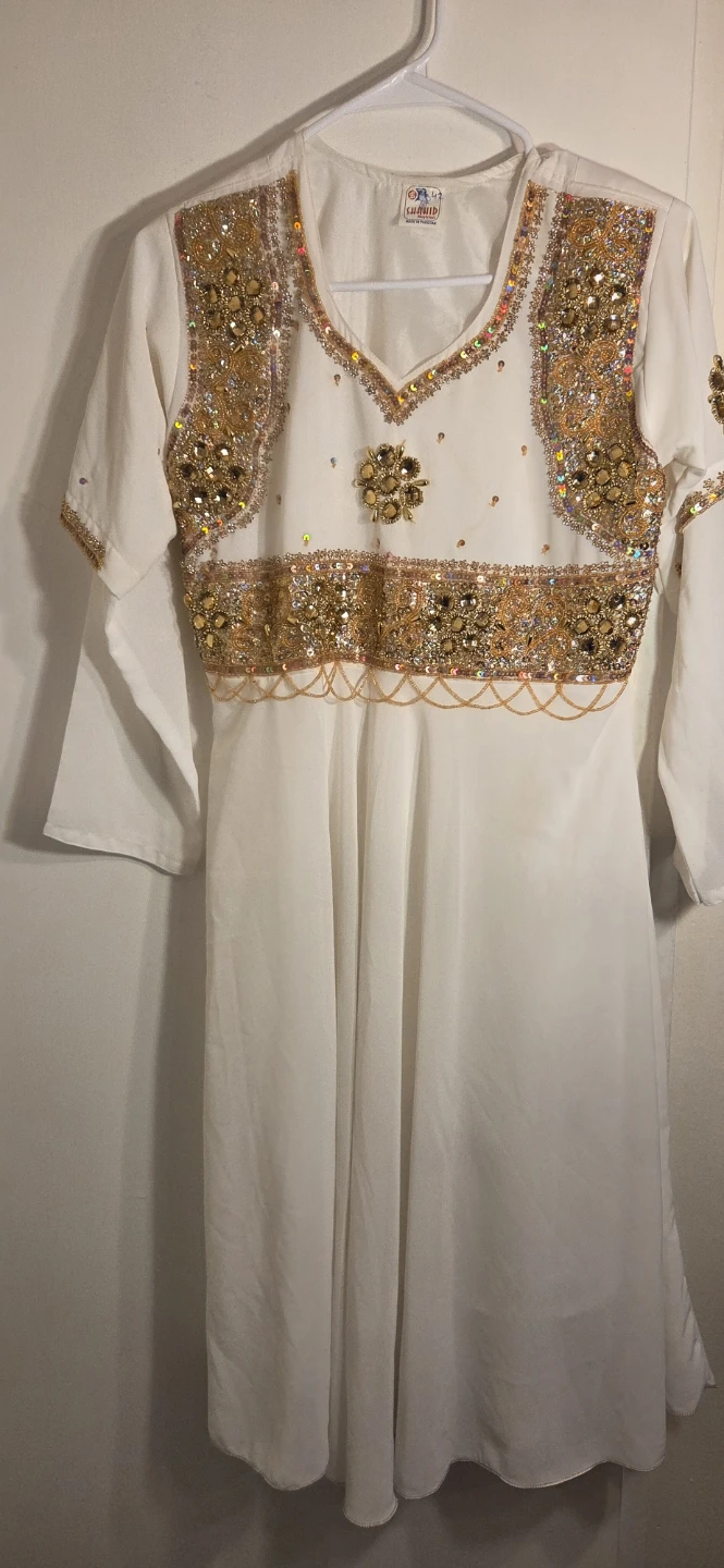 Shahid Fashion White and Gold Embellished Dress