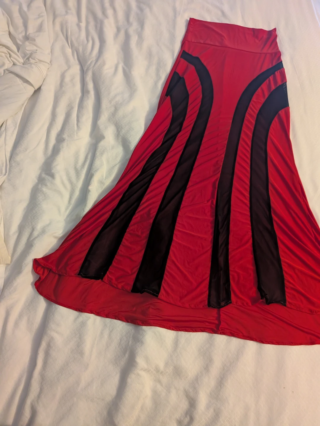 Khloe Inc Red Mesh Panel Maxi Skirt