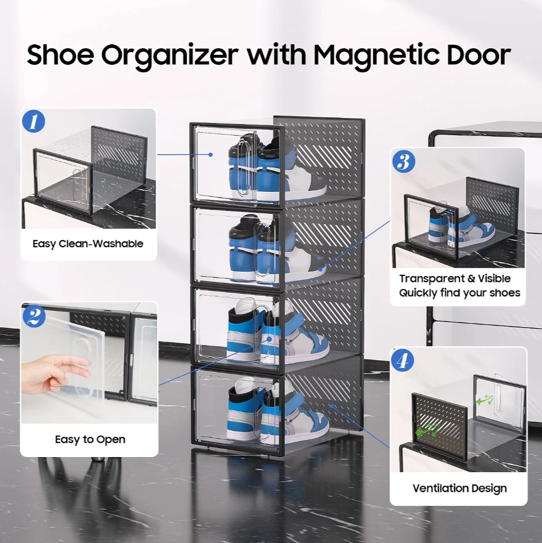 eWonLife X-Large Shoe Storage Box with Magnetic Door, 12 Pack - photo 4