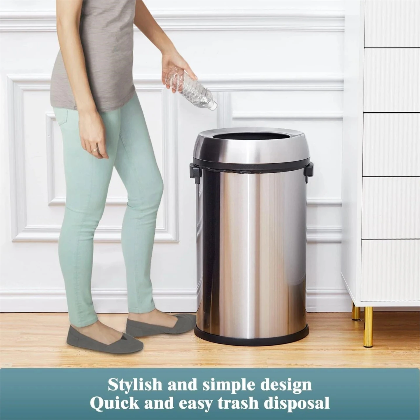 Stainless Steel Round Trash Can - 65L / 17 Gallon - photo 3