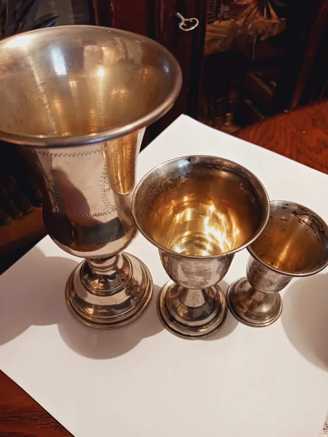 Best offer !! Lot of 3 × Sterling Silver 925 Kiddush Wine Cups - photo 2