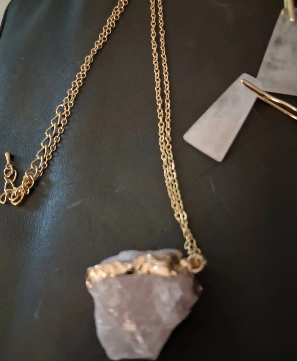 Pale pink quartz necklace,_quartz  dangling earrings - photo 3