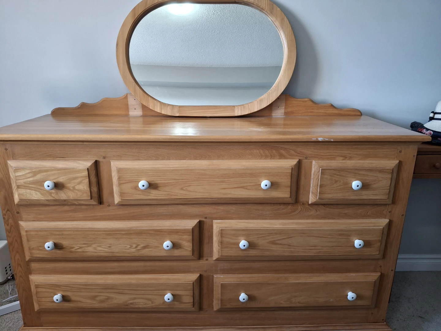 Beautiful 7 Drawer Wooden Dresser with Mirror