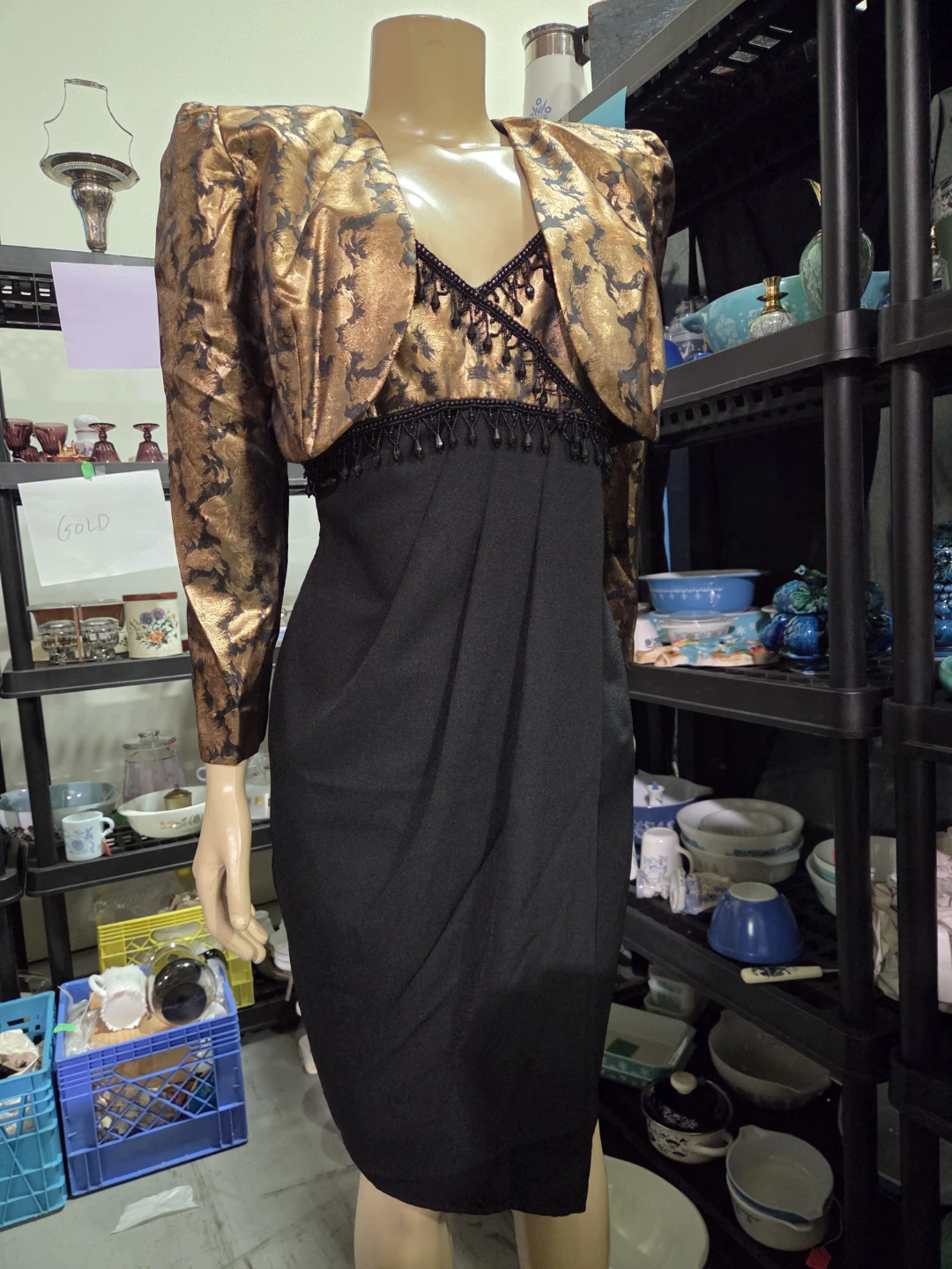 Gold and Black Brocade Dress with Bolero Jacket - photo 2