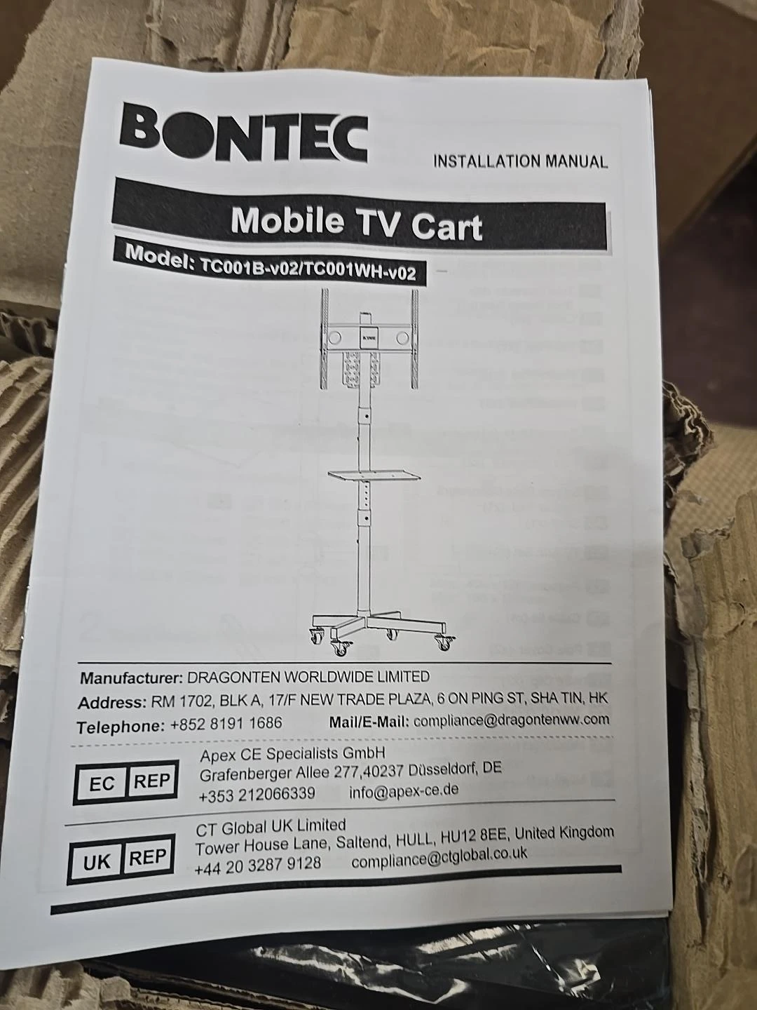 BONTEC Mobile TV Cart TC001B-v02