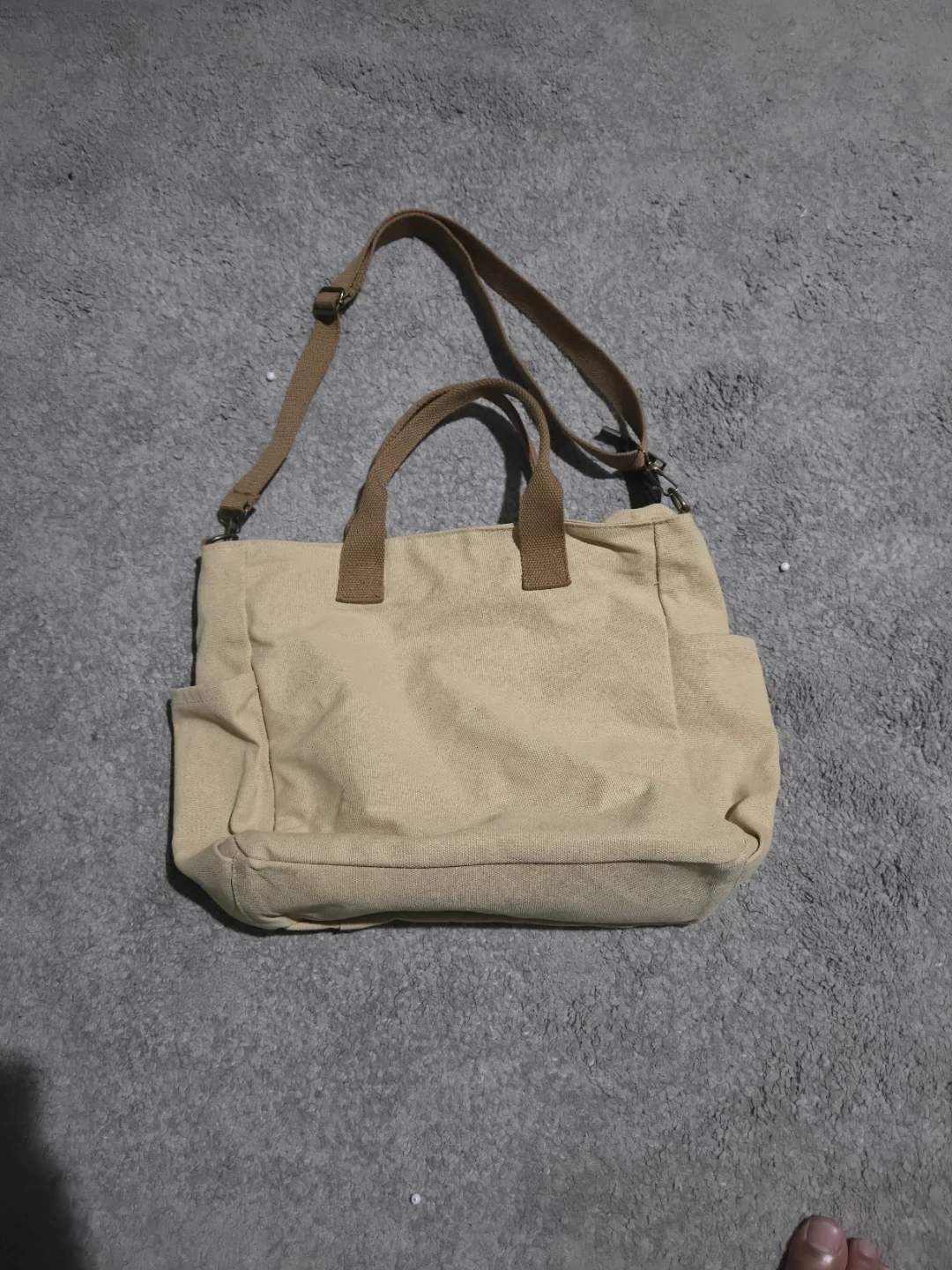 Beige Canvas Tote Bag with Crossbody Strap - photo 2