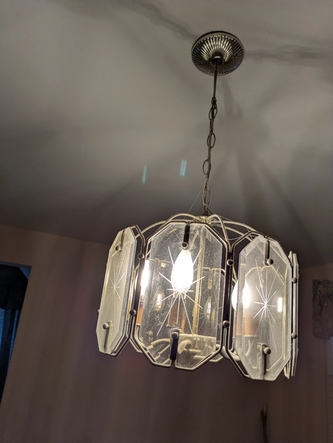 Vintage Chandelier with Glass Panels