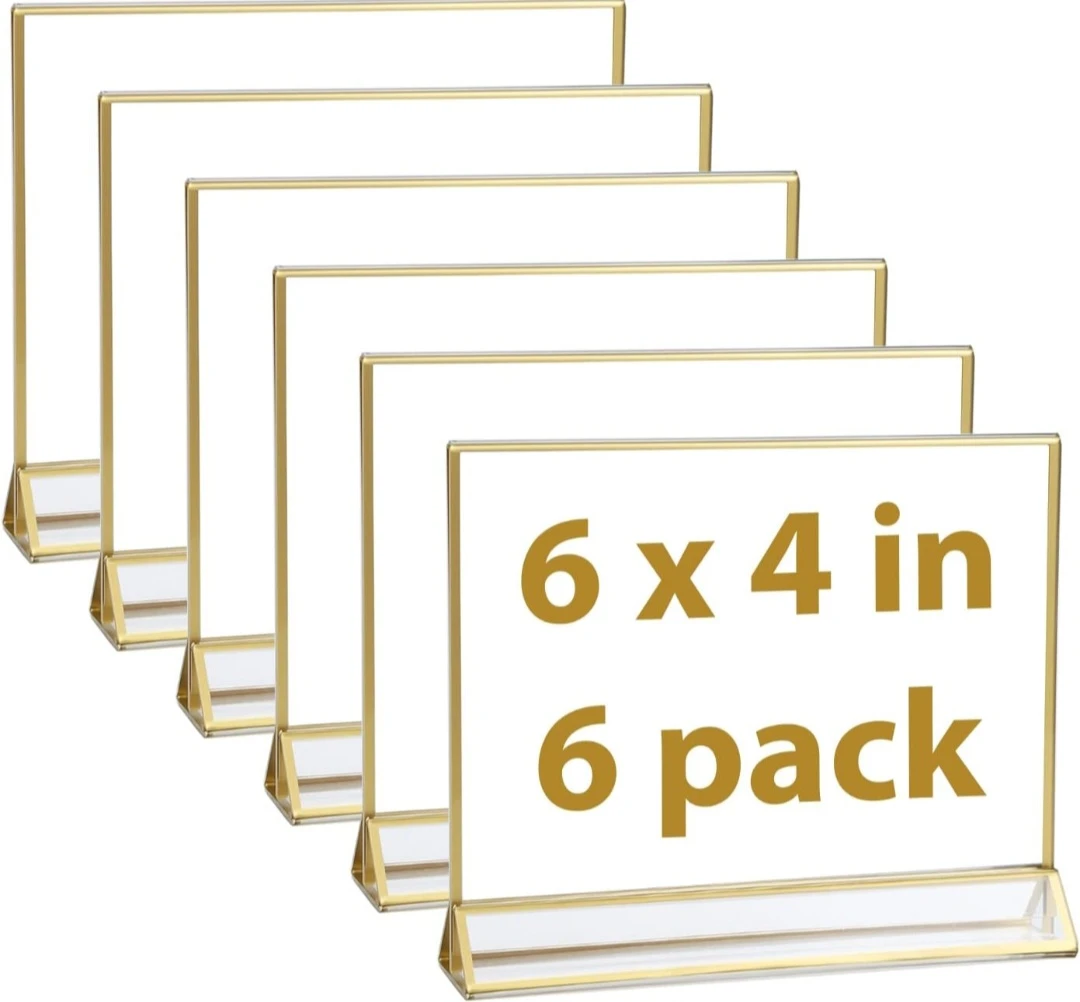 uniQooo Gold Acrylic Sign Holders 4x6 6-Pack