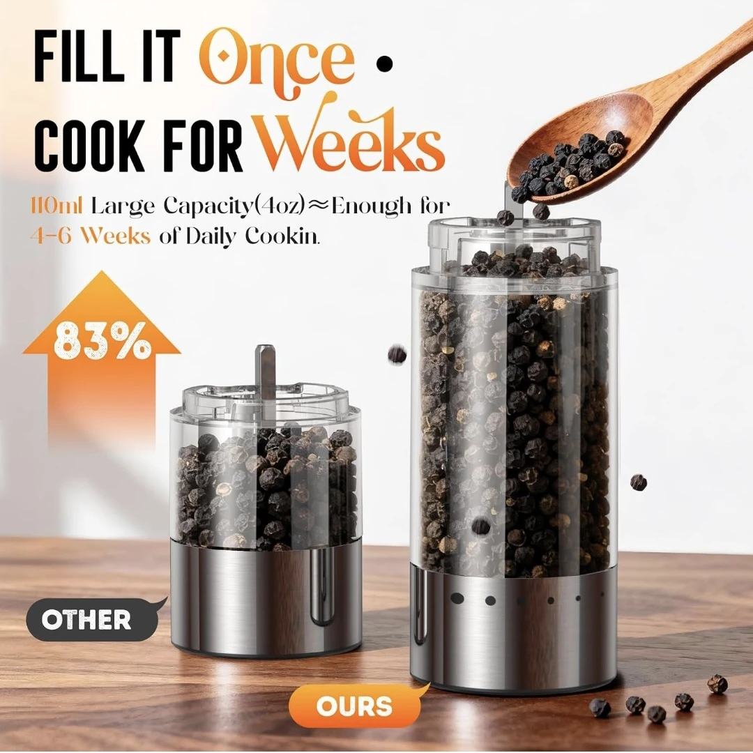 Electric Pepper Grinder Set with Large Capacity - photo 4
