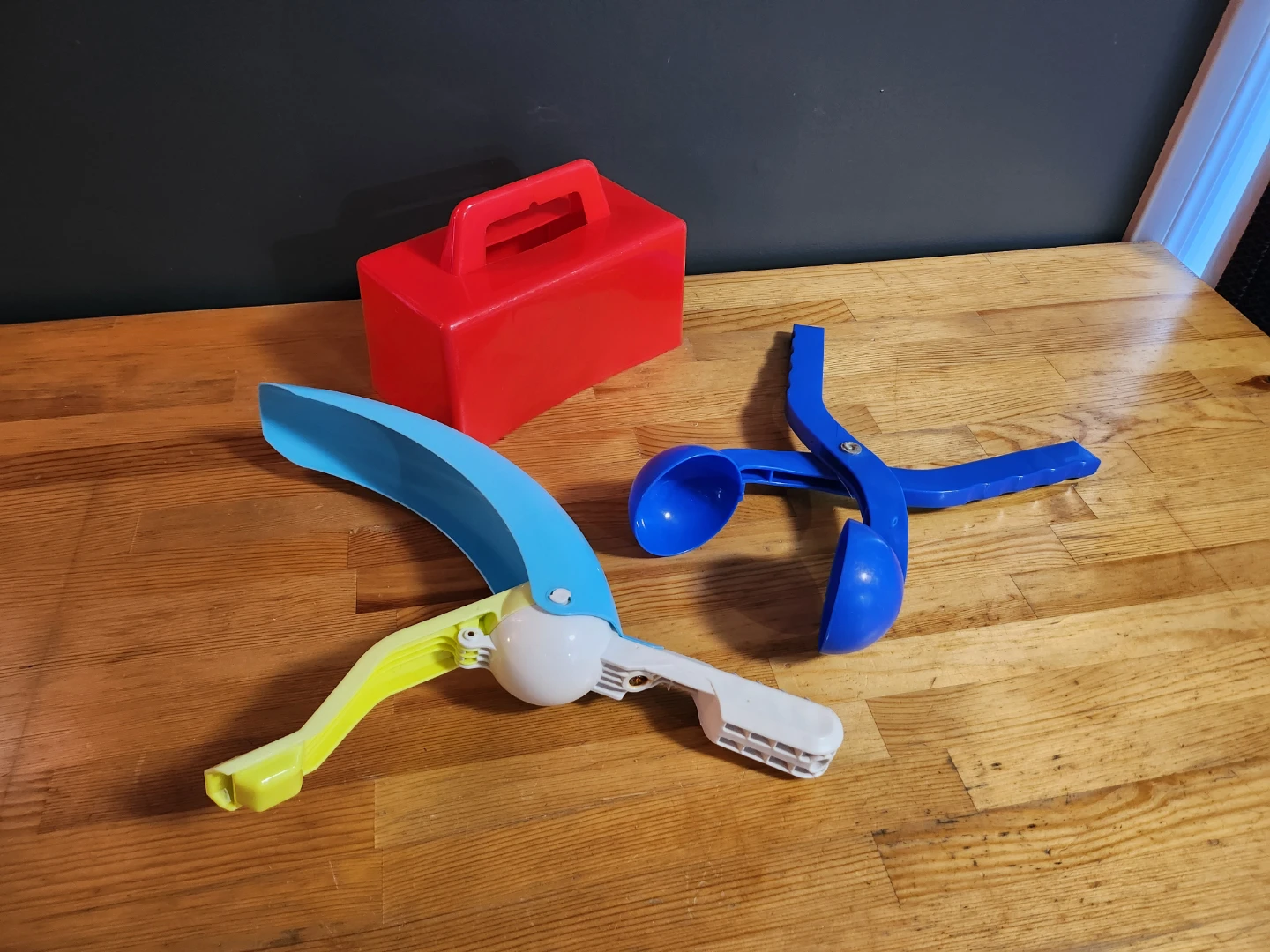 Plastic Snow Toy Lot - Snowball Maker, Launcher, and Brick Mold