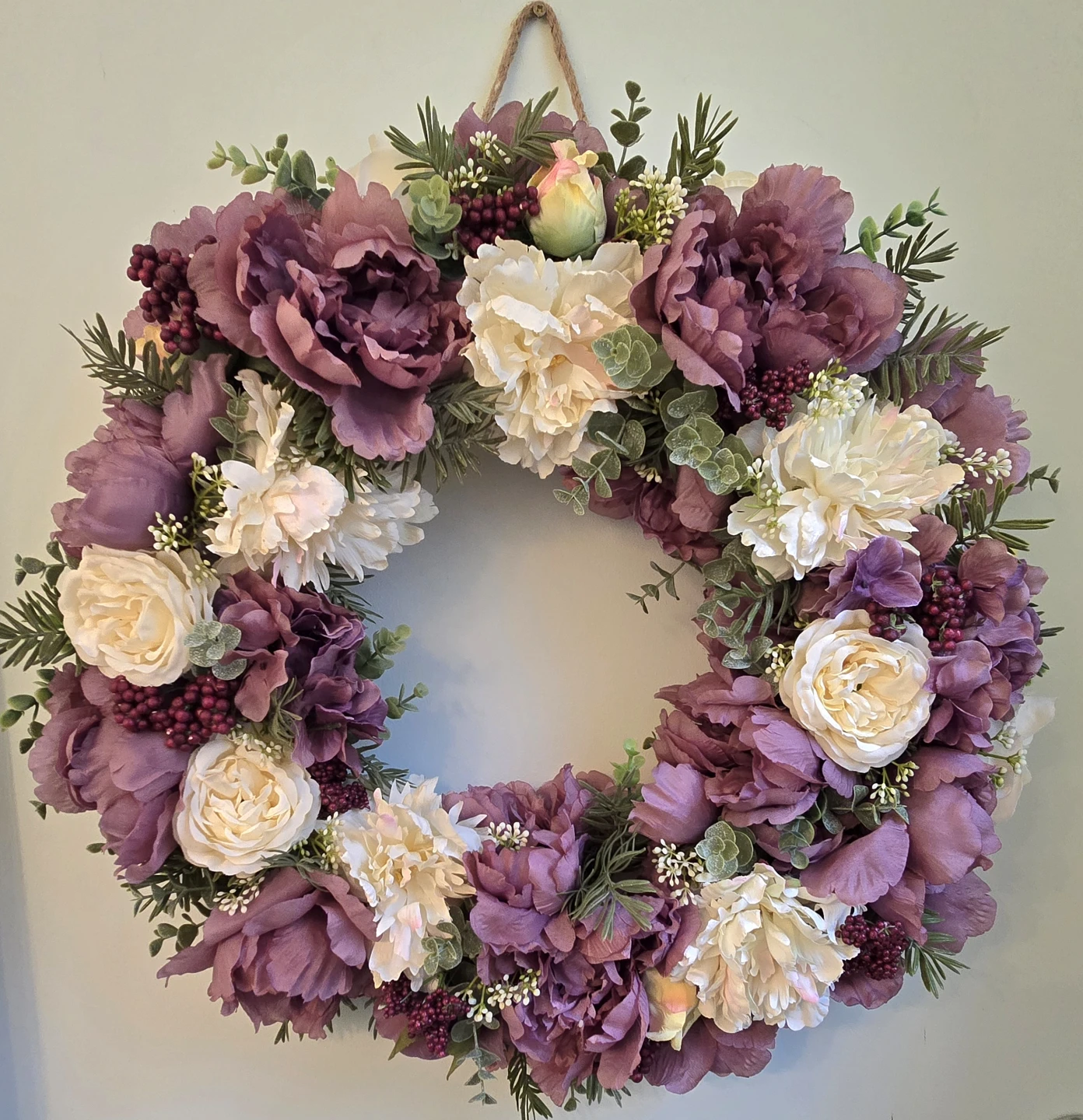 Artificial Floral Wreath with Purple and White Flowers