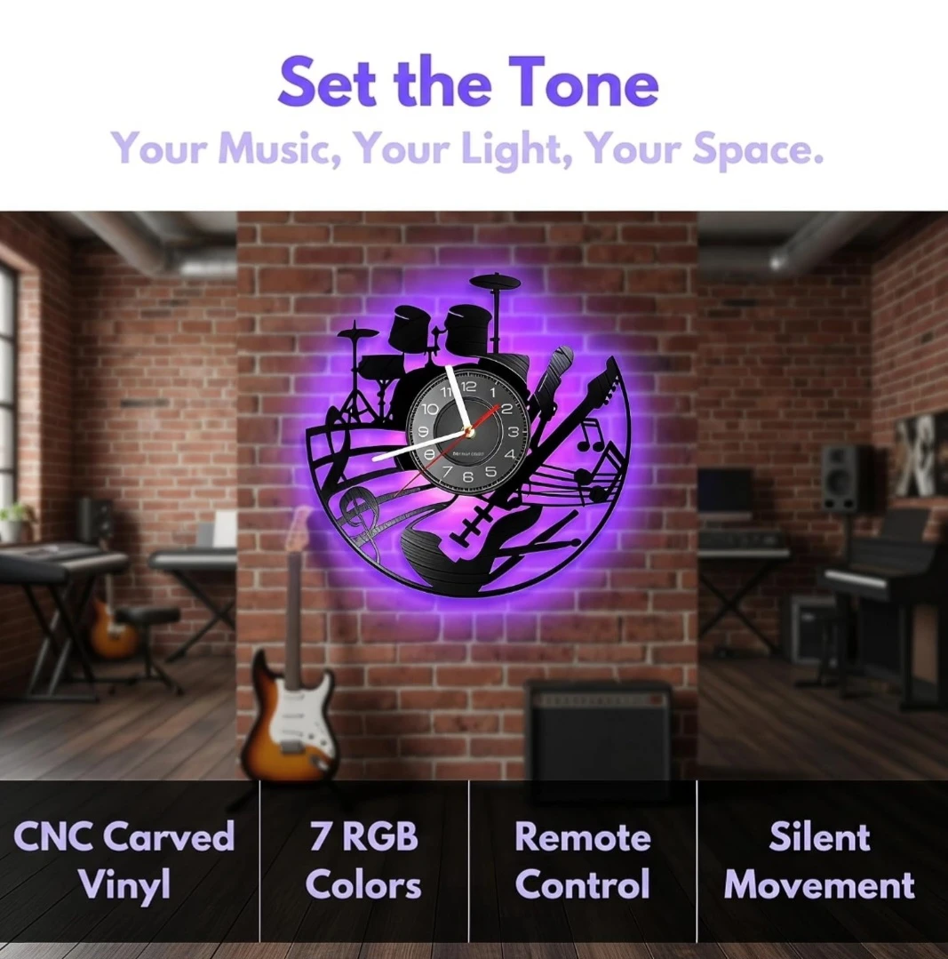 Music-Themed Vinyl Wall Clock with LED Lighting - photo 4