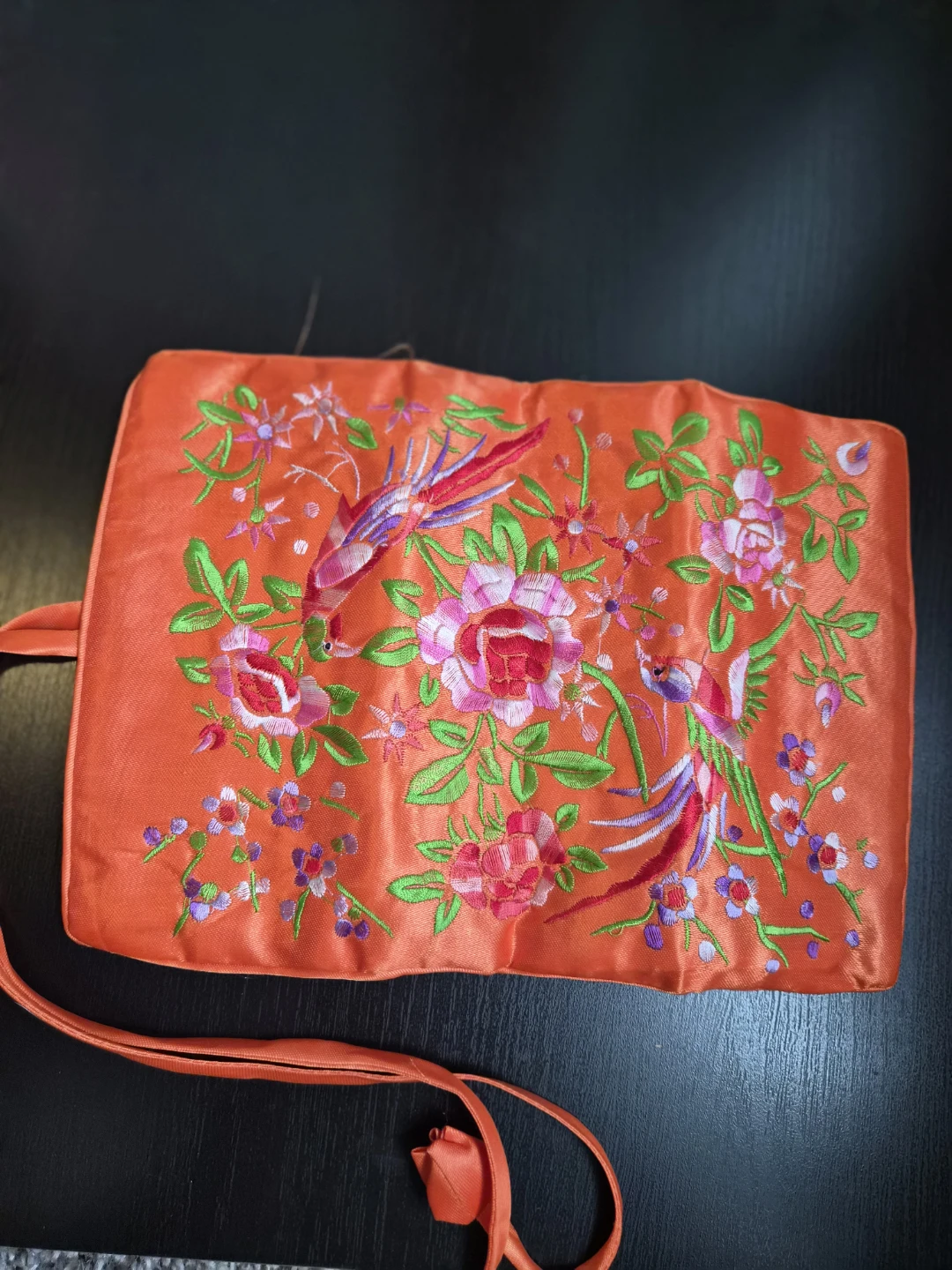 Orange Embroidered Floral Clutch - photo 4