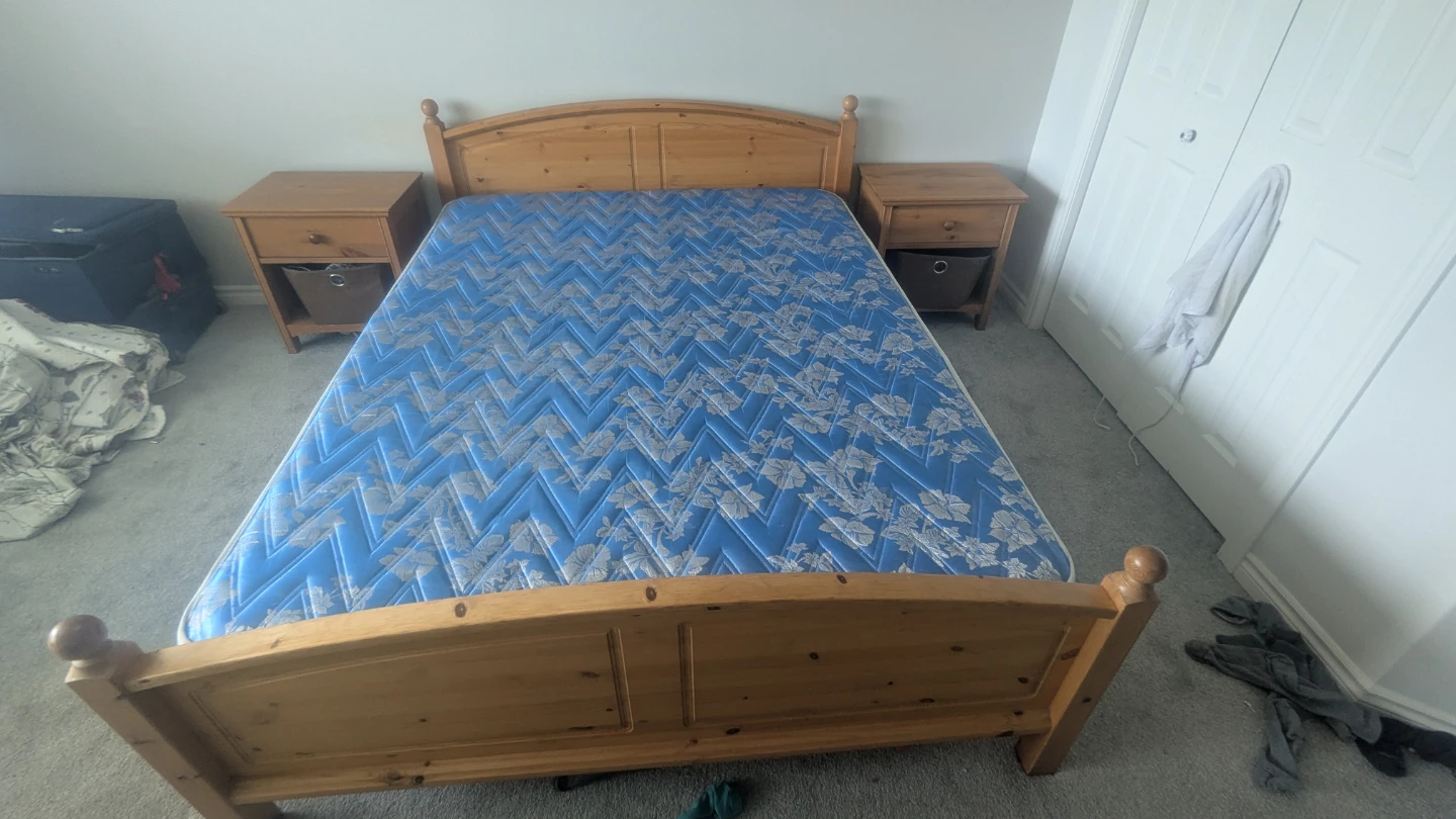 IKEA Queen Bed Frame with mattress and two bedside