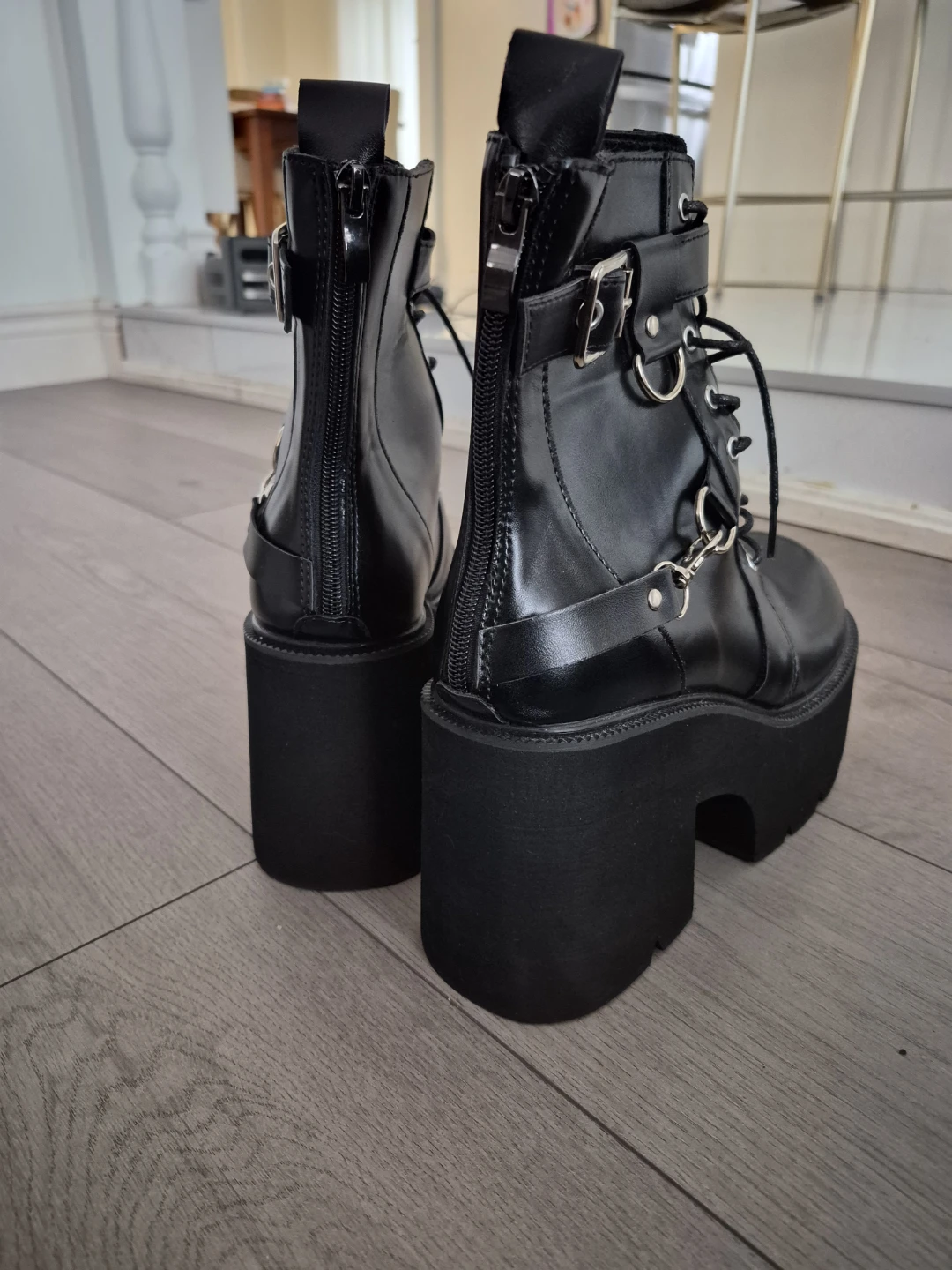 🏉🏈Black Platform Combat Boots - photo 4