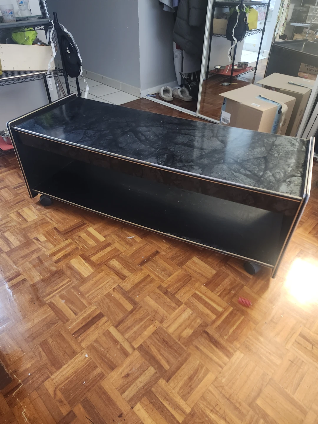Black Coffee Table with Marble-Look Top