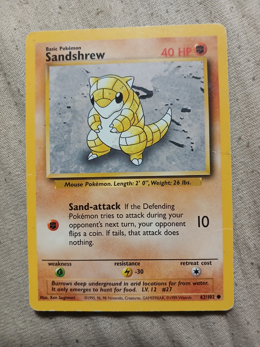 Sandshrew 62/102 1999 Pokémon Card