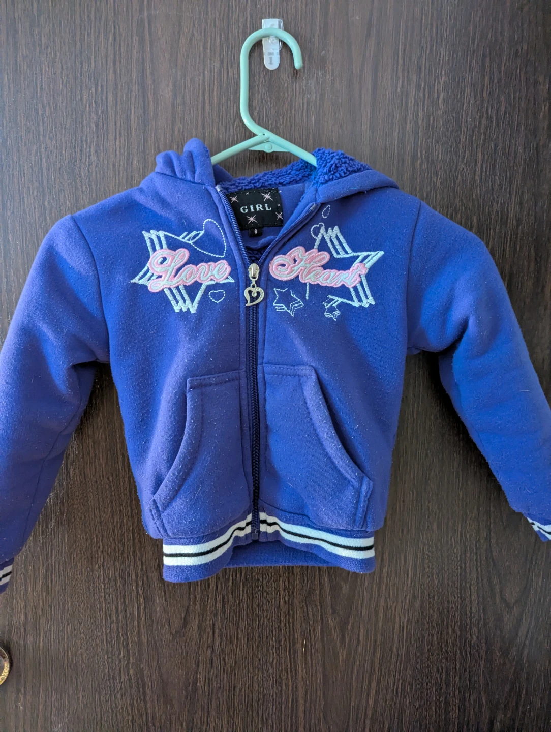 Girl Purple Love Heart Zip-Up Hoodie Size 6