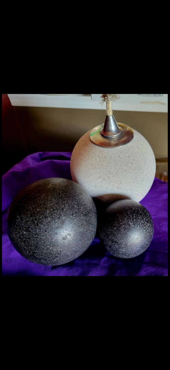 Stone Oil Lamp and Decorative Spheres
