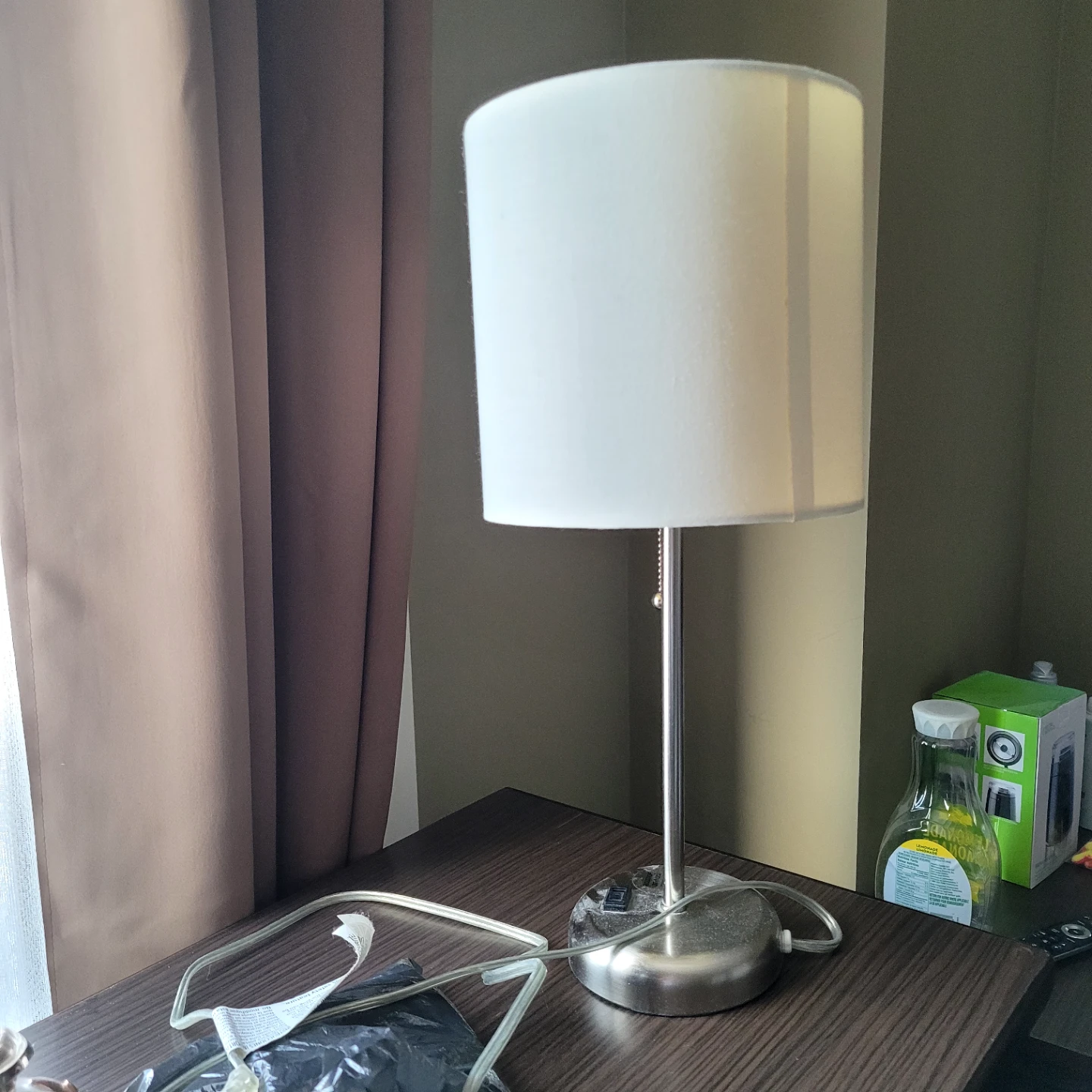 Brushed Nickel Table Lamp with White Shade
