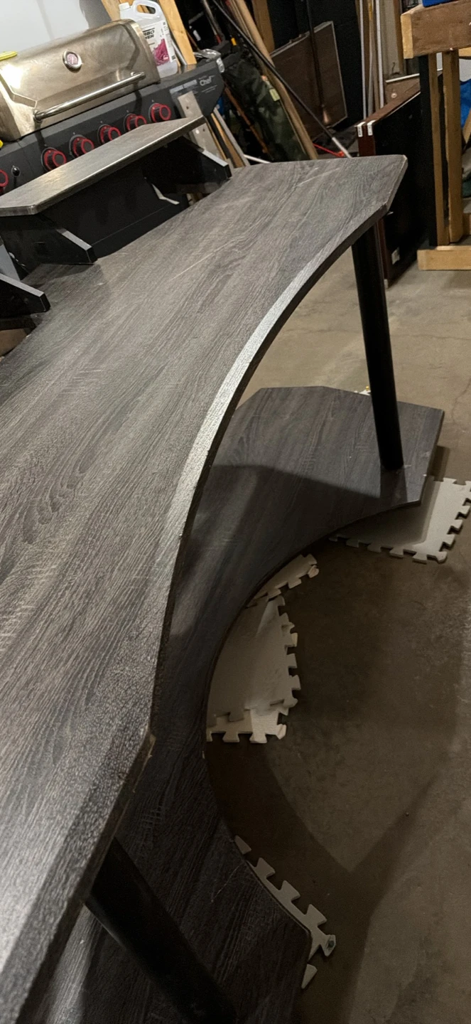 Curved Grey Wood Grain Computer Desk - photo 4
