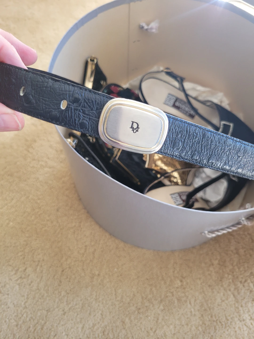 Vtg. Christian Dior Black Textured Leather Belt