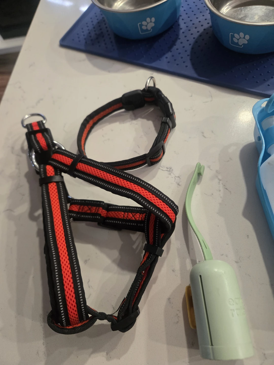 Dog starter kit with bowls, harness, and accessories - photo 2