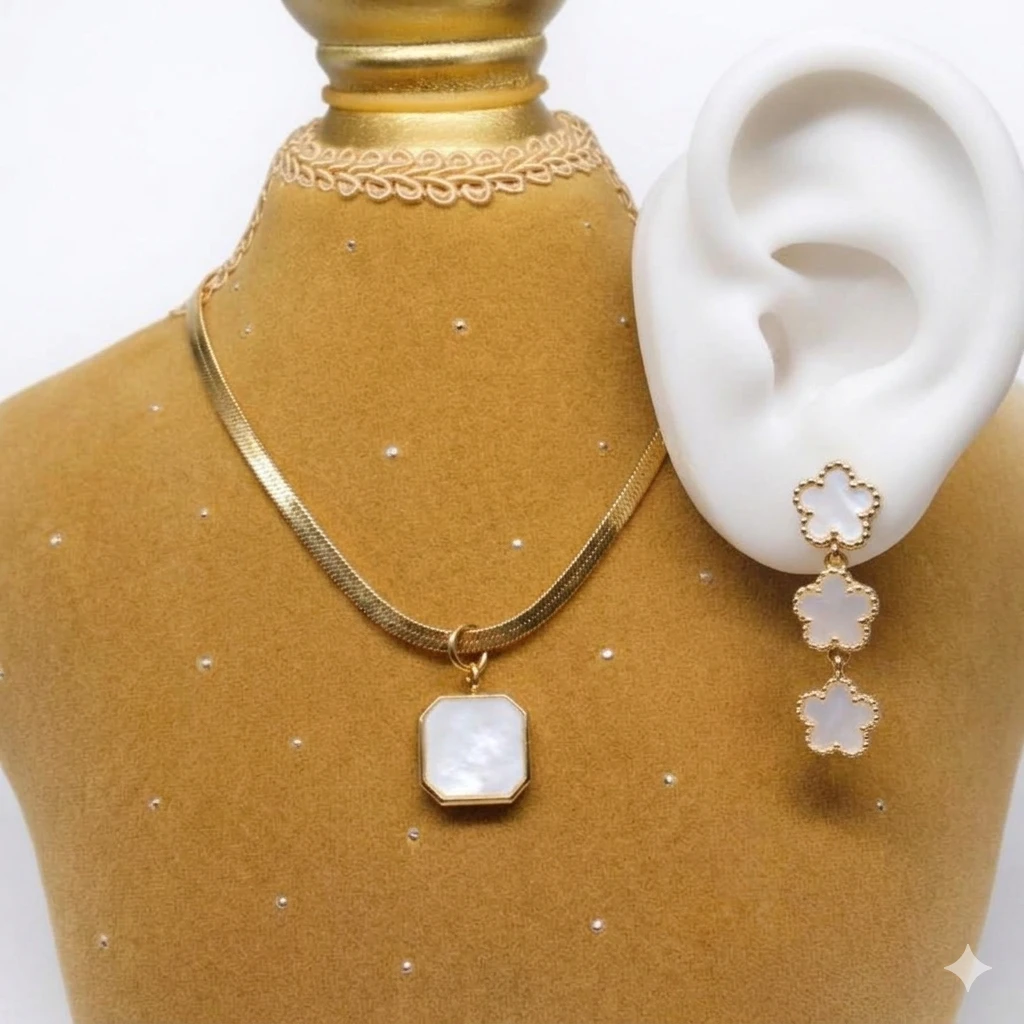 Mother-of-Pearl Earrings and Boho Pendant Necklace