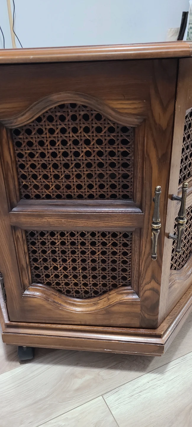 Vintage Wooden Corner Cabinet with Caned Doors - photo 3