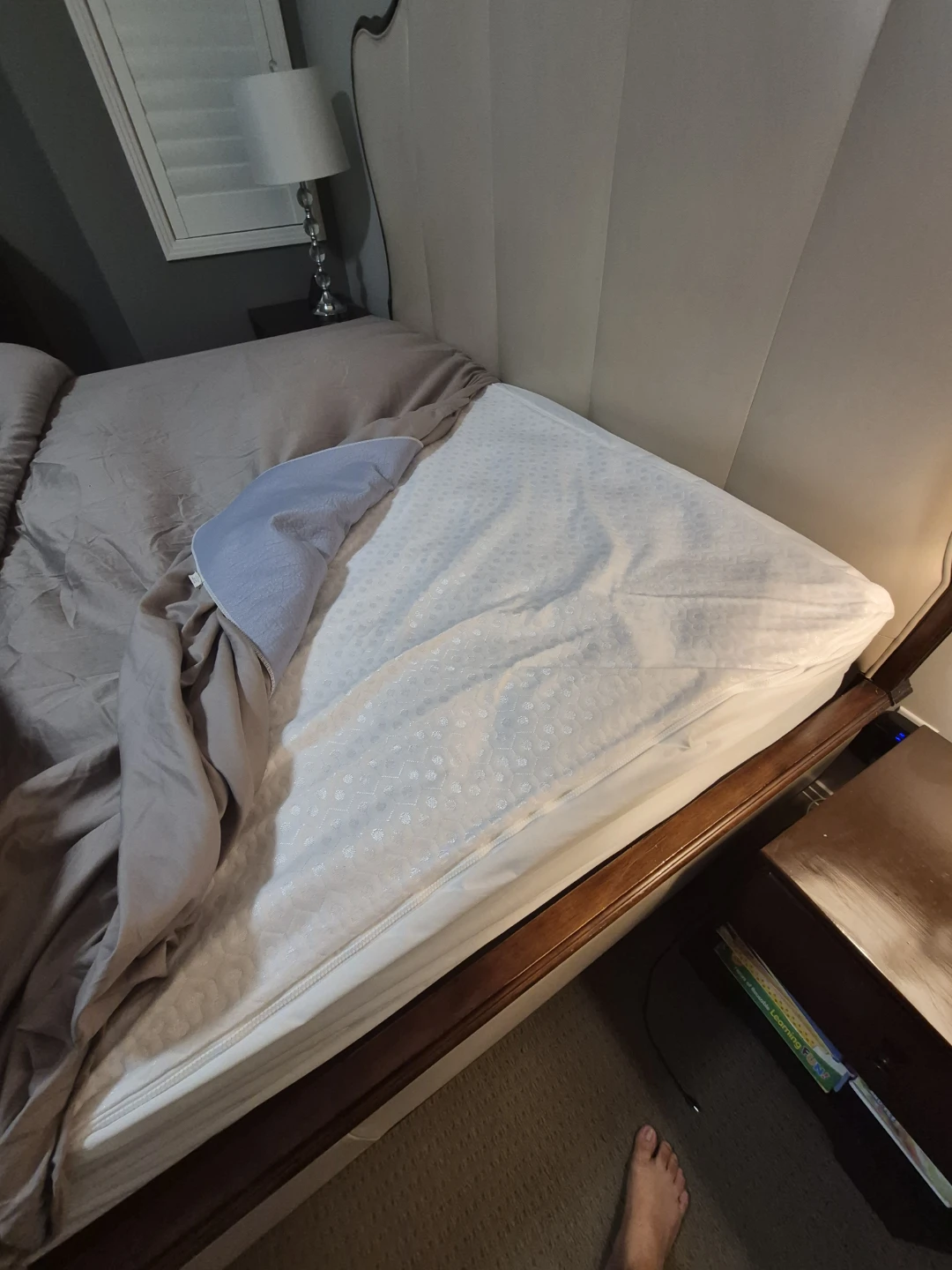 Upholstered King Bed Frame  with box spring and matress. - photo 5
