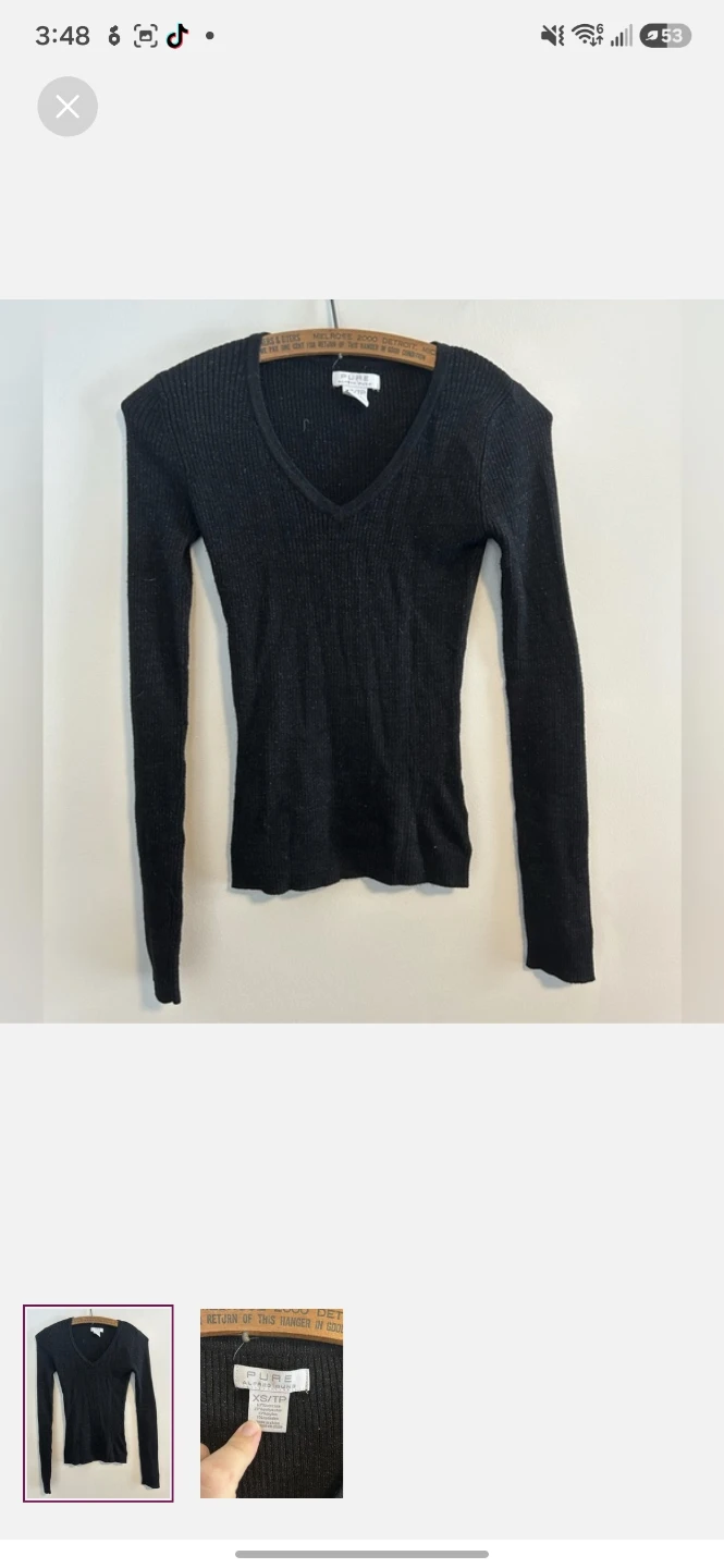 Pure Alfred Sung Black Ribbed V-Neck Top