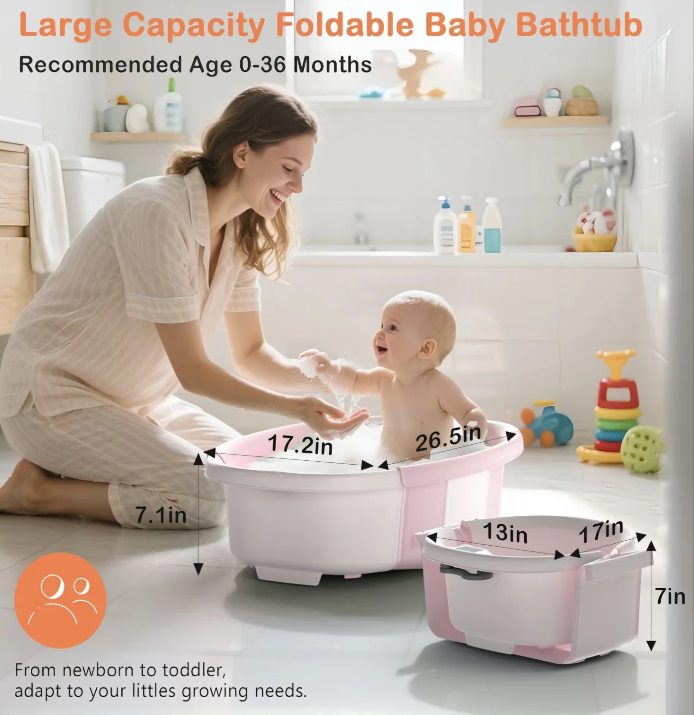Large Capacity Foldable Baby Bathtub Pink - photo 4