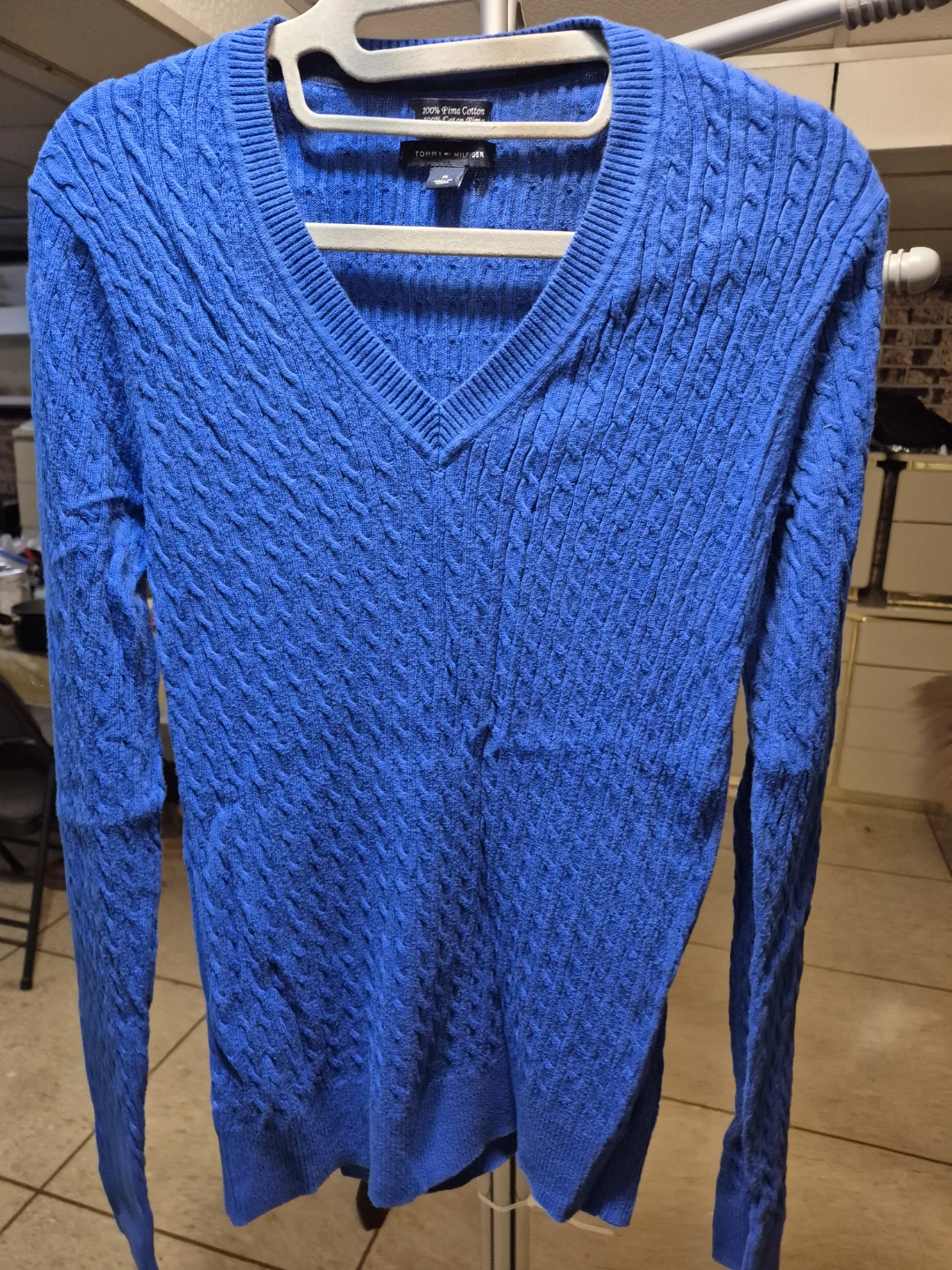 Tommy Hilfiger Blue Pima Cotton V-Neck Sweater