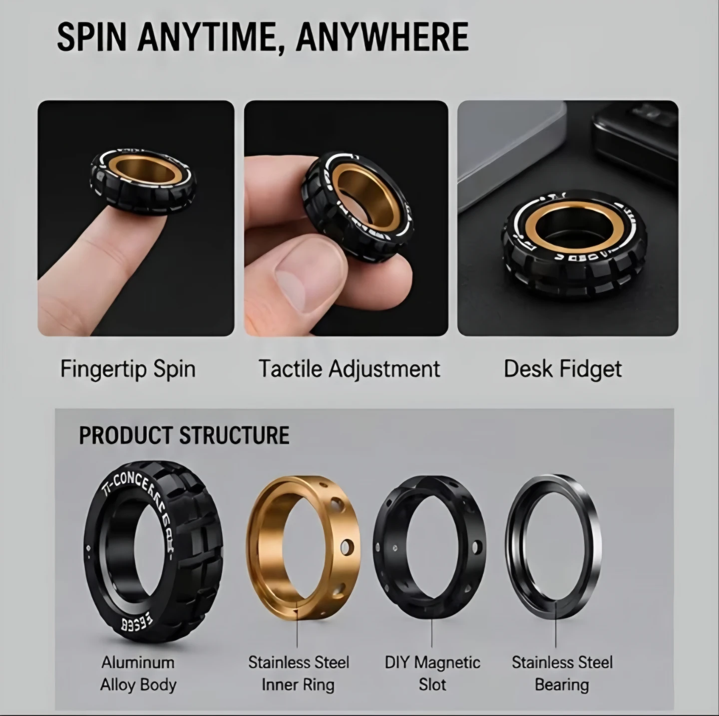 New trending T-Conceal EDC Star Wheel Fidget Spinner Ring - photo 2